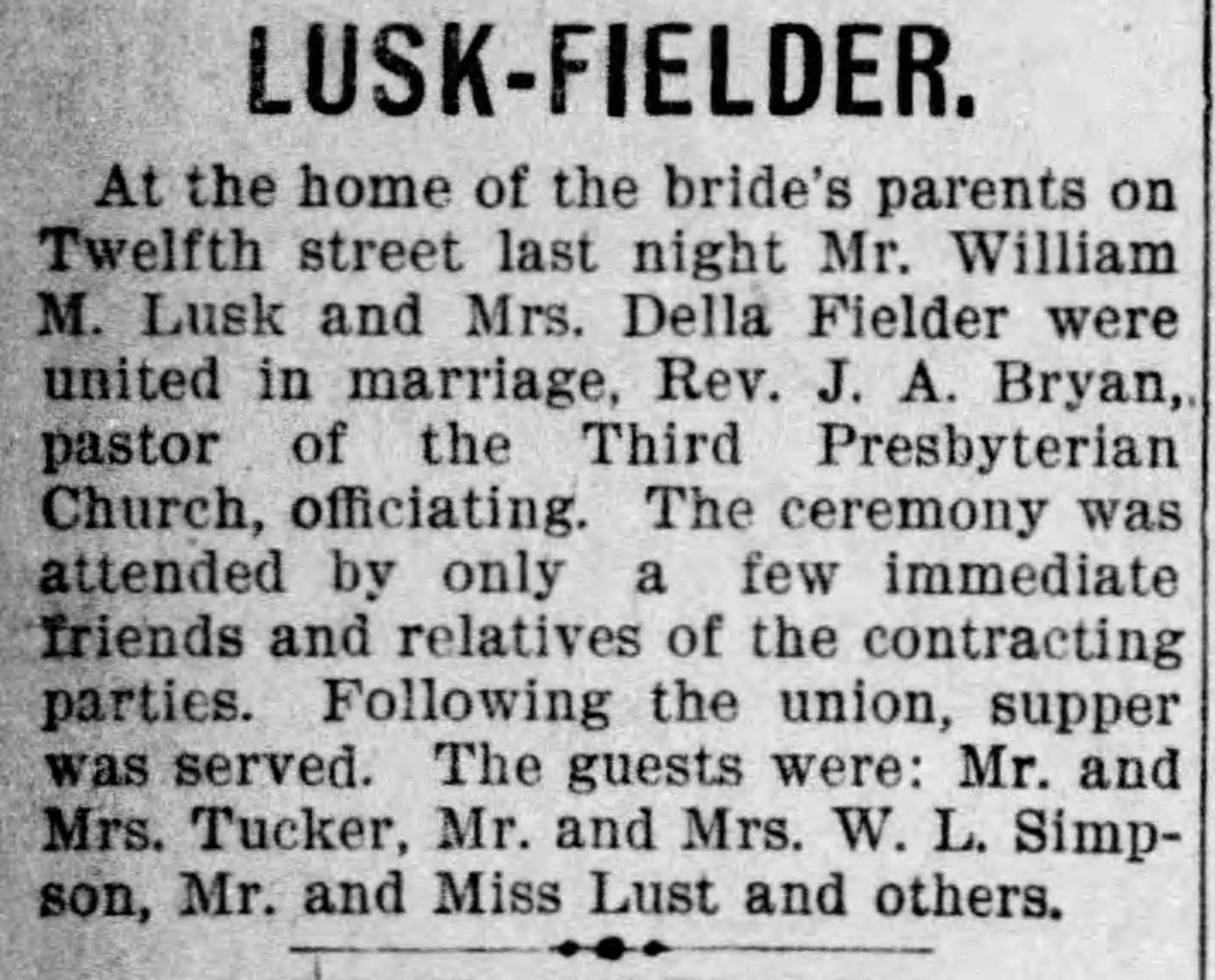 William M. Lusk-Della Fielder